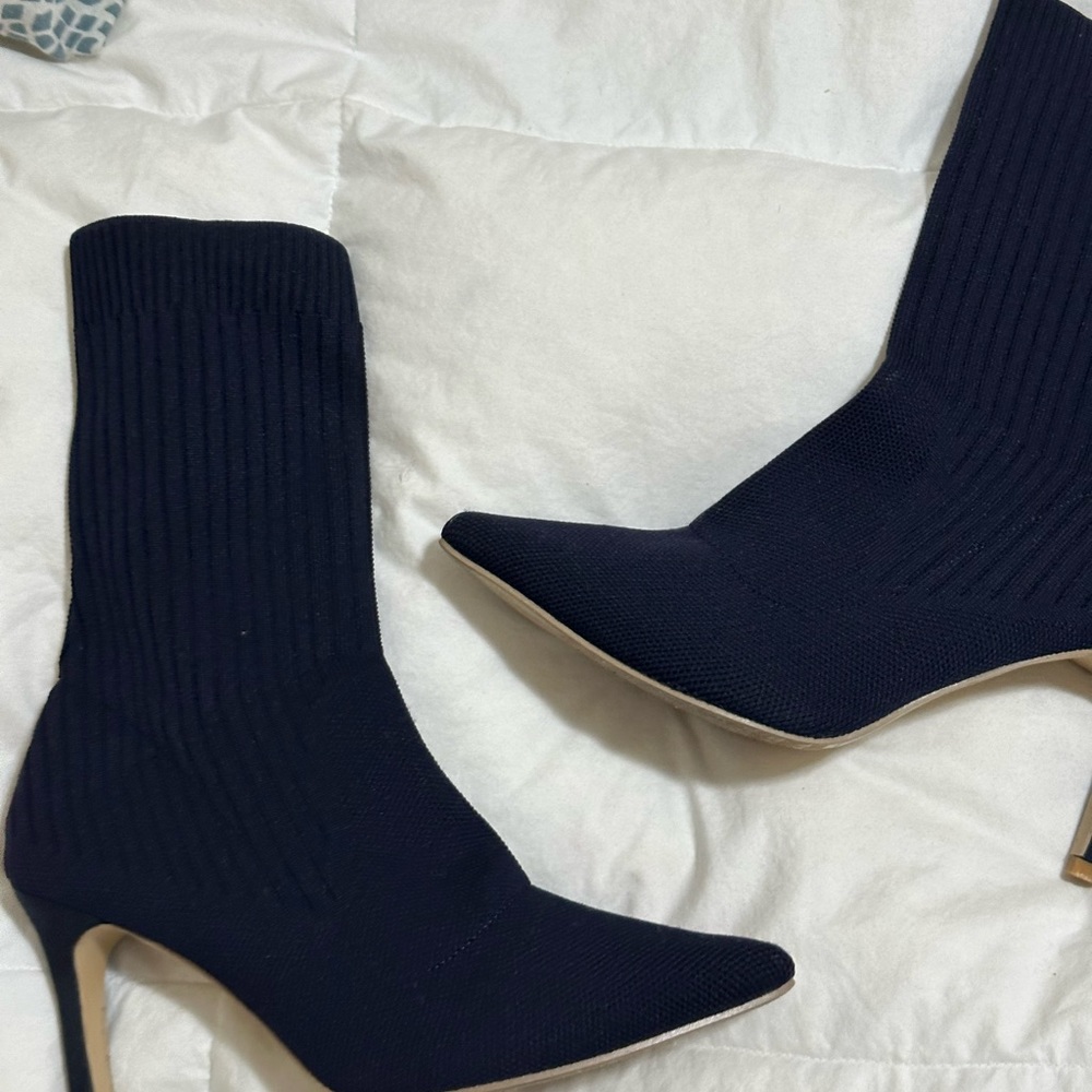 Navy sock pointed toe heels